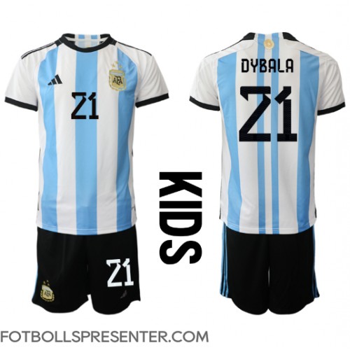Argentina Paulo Dybala #21 Hemmatröja Barn VM 2022 Kortärmad (+ korta byxor)